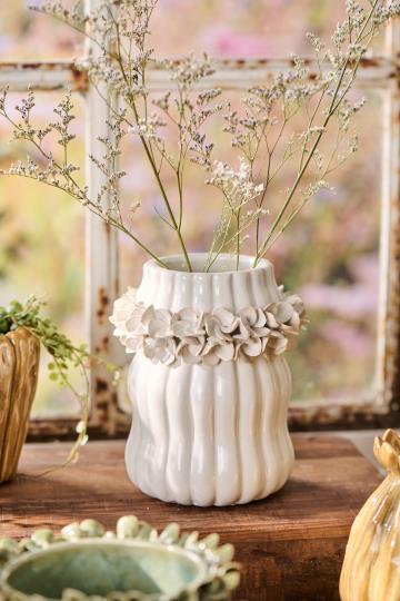 Vase glaseret Hortensia hvid