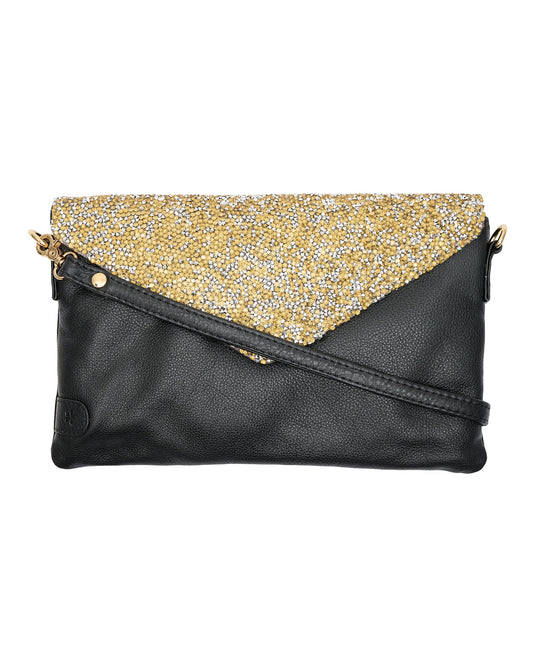 Jenna Multi flap bag - Black-coffee-gold/black